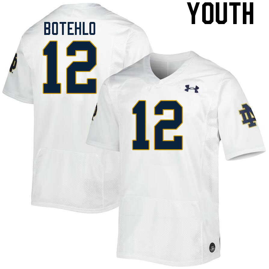 Youth #12 Jordan Botehlo Notre Dame Fighting Irish College Football Jerseys Stitched-White